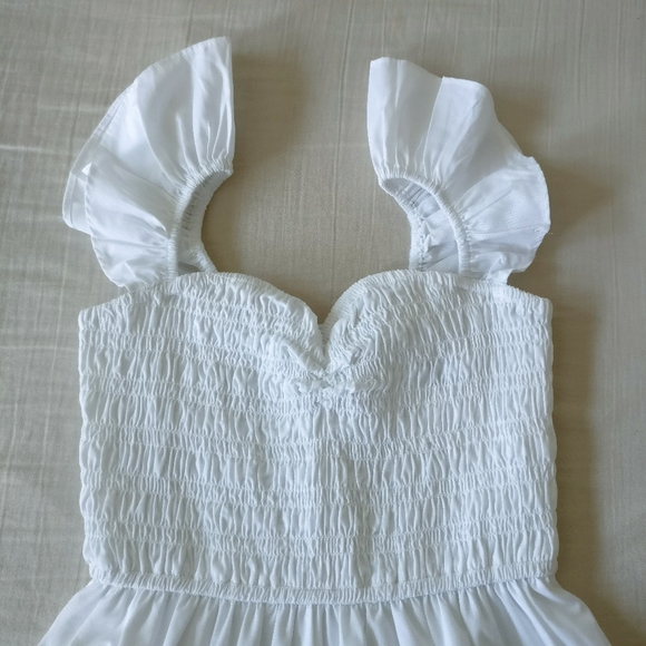 NWT Abercrombie & Fitch White Poplin Ruffle Strap Smocked Midi Dress Size XS - Picture 13 of 16